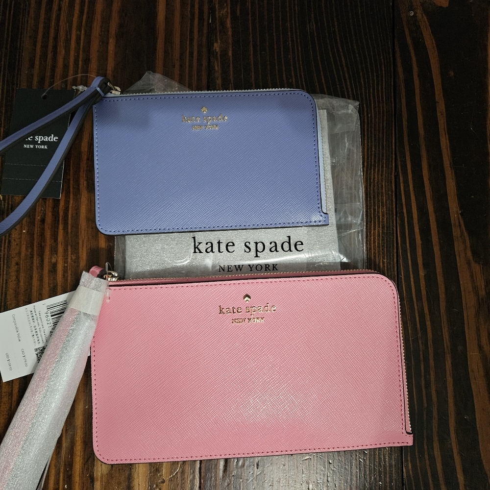 NEW* KATE SPADE saffiano leather wristlets blossom pink & evening blue Lucy